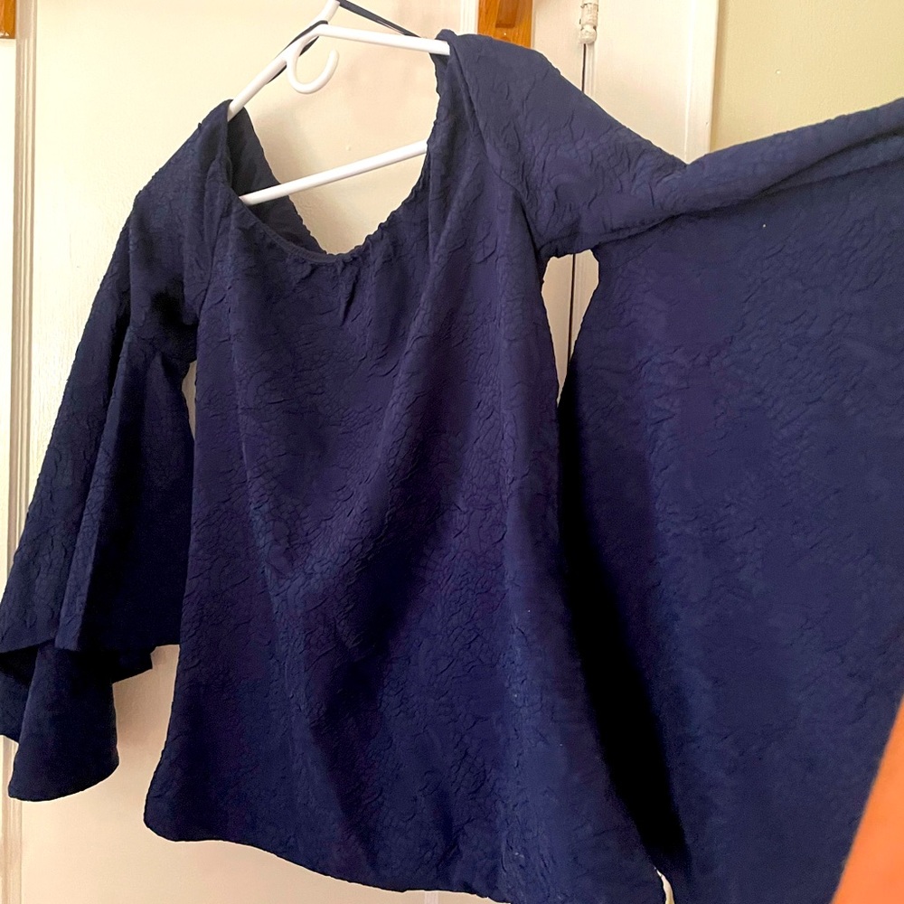 Navy Blue Bell Sleeve, off Shoulder Blouse